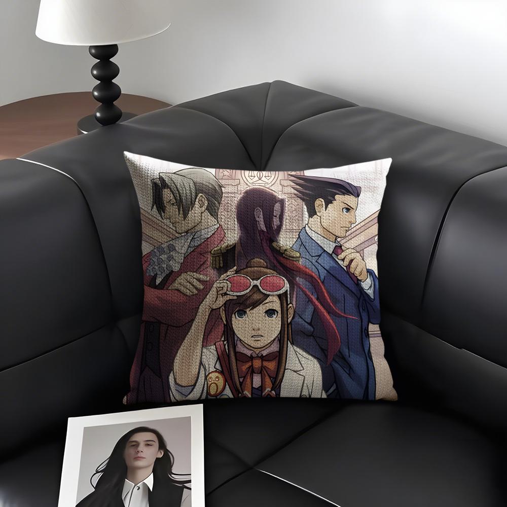 A-Ace Attorneyy Anime Cushion Cover Natural Linen Organic Fabric Double-Sided Printing Sofa Home Decor Gift Pillow Case