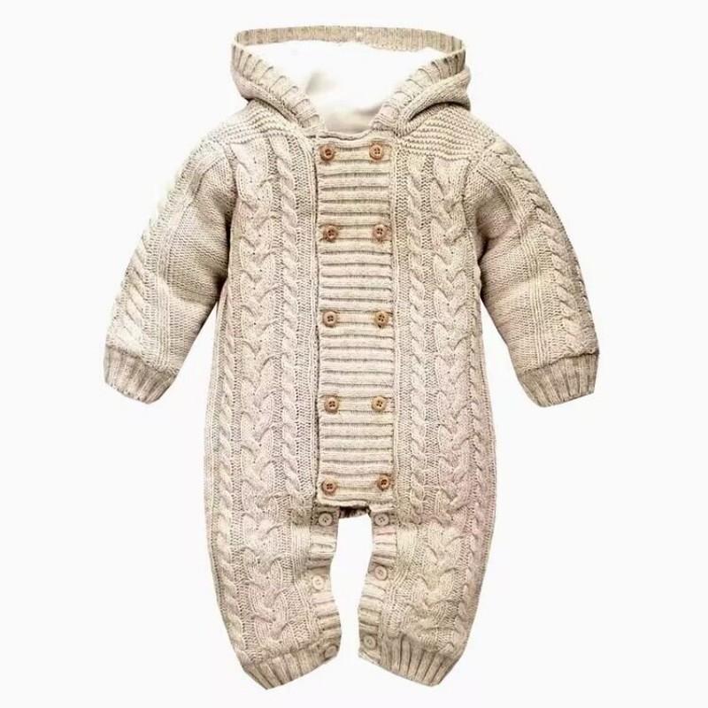 Thick Warm Infant Newborn Sweater Jumpsuit Hooded Kid Toddler Outerwear Baby Rompers