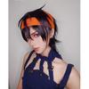 Short purple cosplay wig with net, featuring Narancia Ghirga from Golden Wind, heat-resistant.