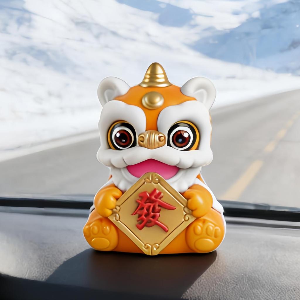 Cute Car Dashboard Figures Lunar New Year Solar Powered Lion Dance Desktop Decor Center Console Decor Figure For Drivers