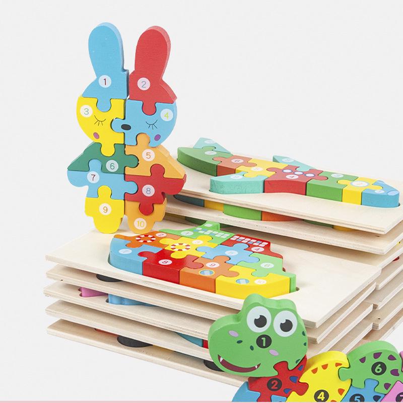 Wooden 3D Cartoon Number Puzzle Board for Kindergarten Kids – Educational Toy