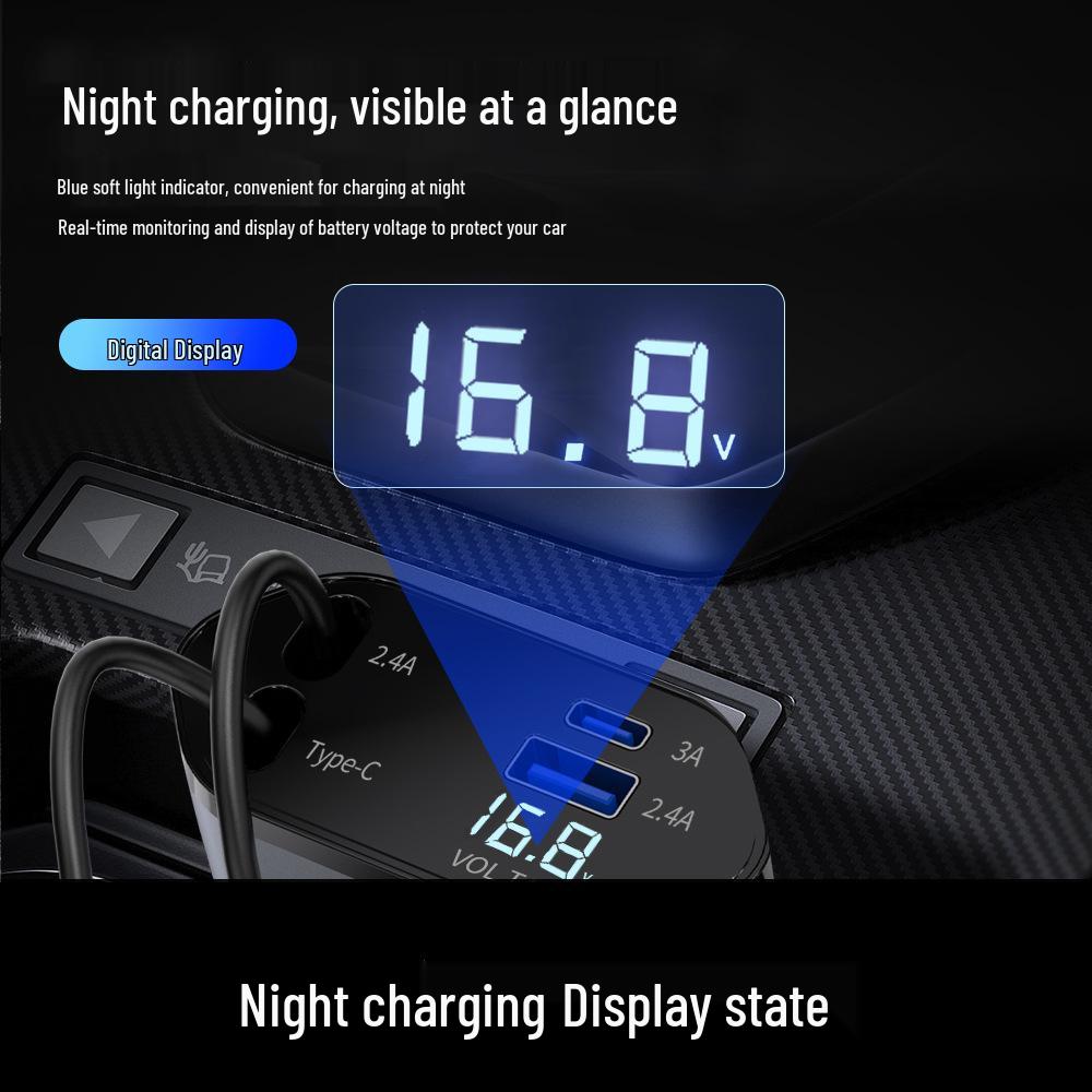 120W Super Fast Car Charger: Flash Charge, Retractable Cable, 4-in-1 Cigarette Lighter.