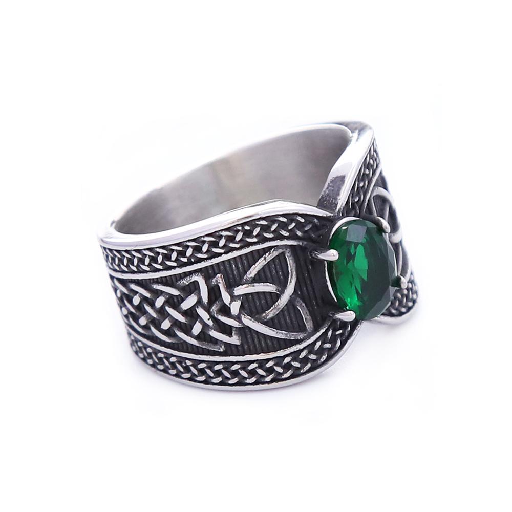 

Новый Дизайн Кольцо из Нержавеющей Стали с Зеленым Камнем Для Мужчин Женщин Мода Викингский Кельтский Узел Ювелирные Изделия Подарки 7