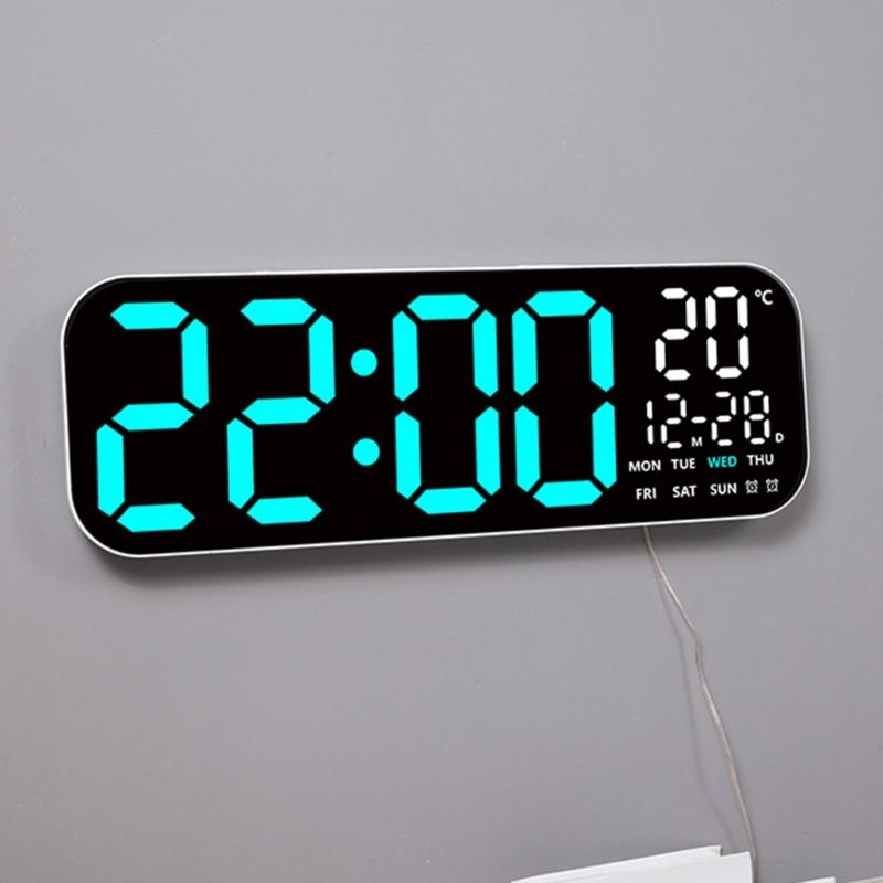 Large LED Digital Wall Clock with Remote Control Date Week Temperature Display Auto Dimming for Living Room Bedroom