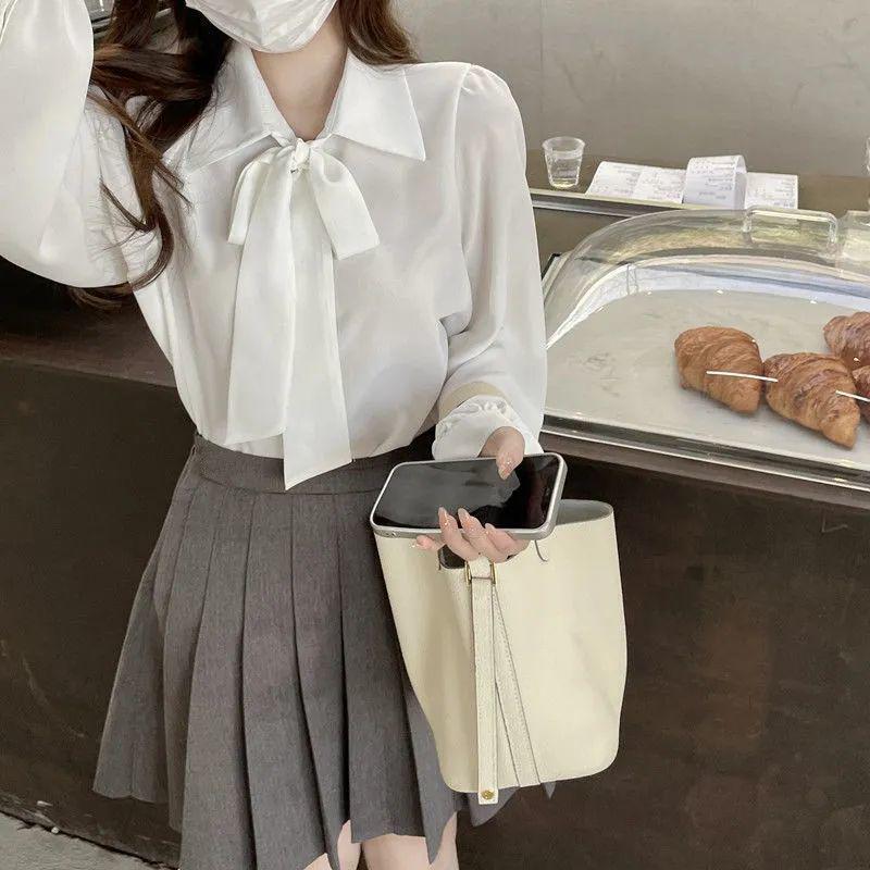 High-End Korean Style Loose Bowknot Shirt – Fresh, Clean, and Youthful Look