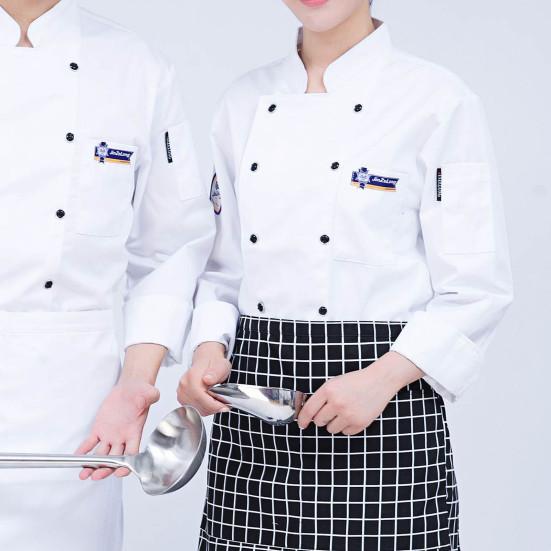 Chef Top Monocolore Tasca Manica Lunga Leggero Doppio Petto Cucina Collo Alto Taglie Forti Maniche Lunghe Uniforme Cuoco Abbigliamento Adulto