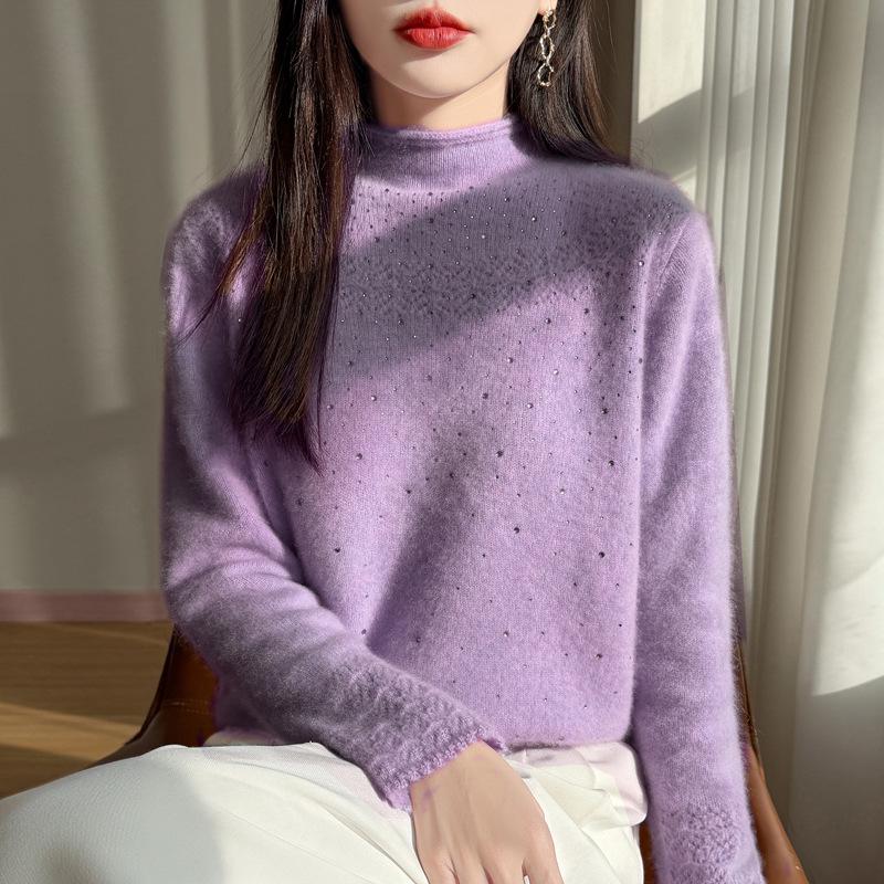 Women's Skin-Friendly Wool Knit Cardigan – Autumn/Winter Half-High Collar Sweater Coat for Commuting and Style