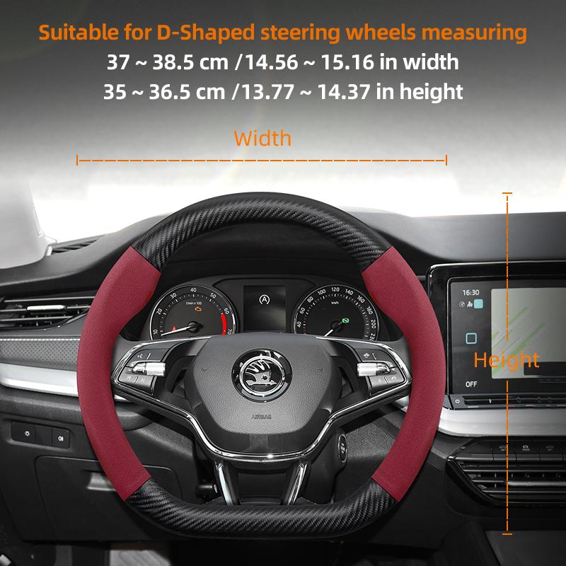 Suitable for Skoda Suede Matte Carbon Fiber Texture Steering Wheel Cover Suitable for Octavia 2 3 A7 1 Superb Roomster A5 