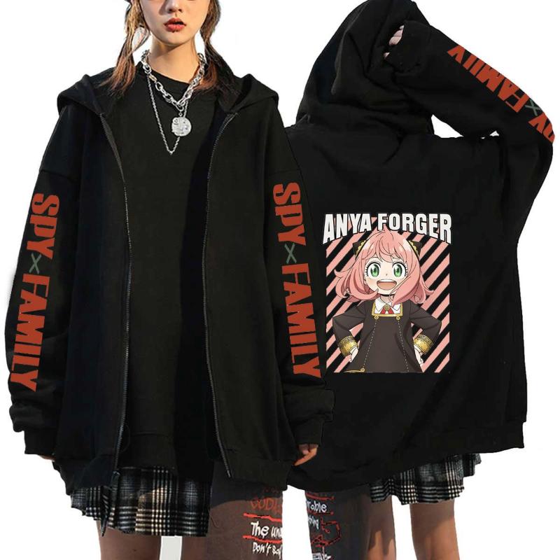 Anime Spy X Family Graphic Print Fleece Zipper Hoodie Fall & Winter Fashion Sports Sweatshirt