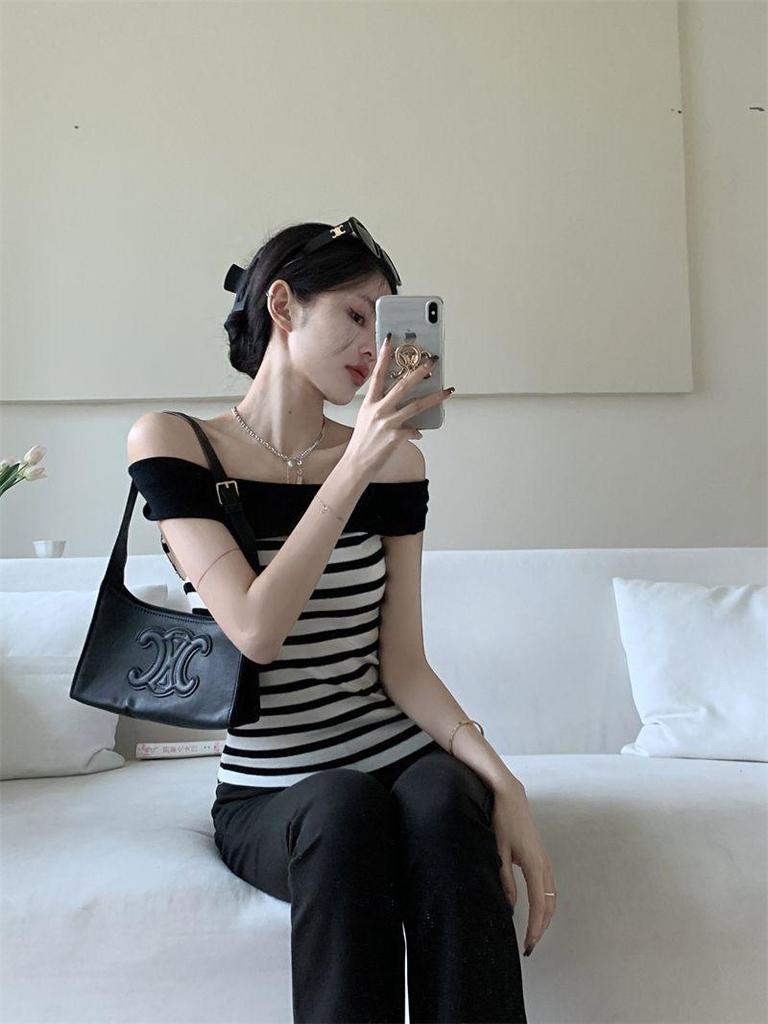 Women's Summer Off-the-Shoulder Striped Knit Sleeveless Top