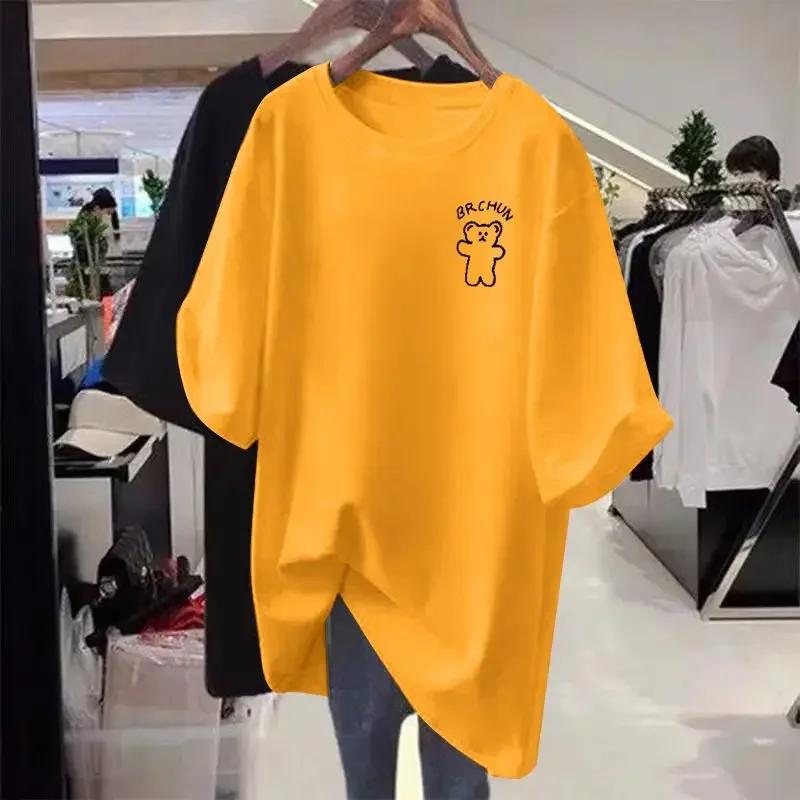 

Женская повседневная свободная футболка оверсайз, базовая мультяшная футболка с коротким рукавом, 100 хлопок, элегантный свитер M-6XL S