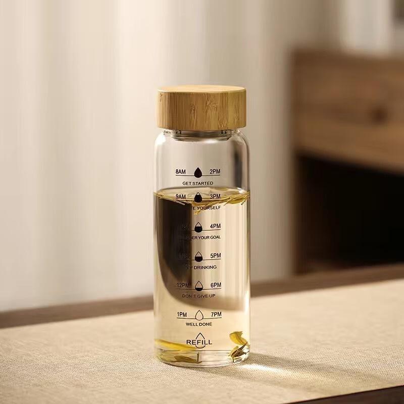 700ML Portable Glass Water Bottle with Time Markers & Tea Infuser