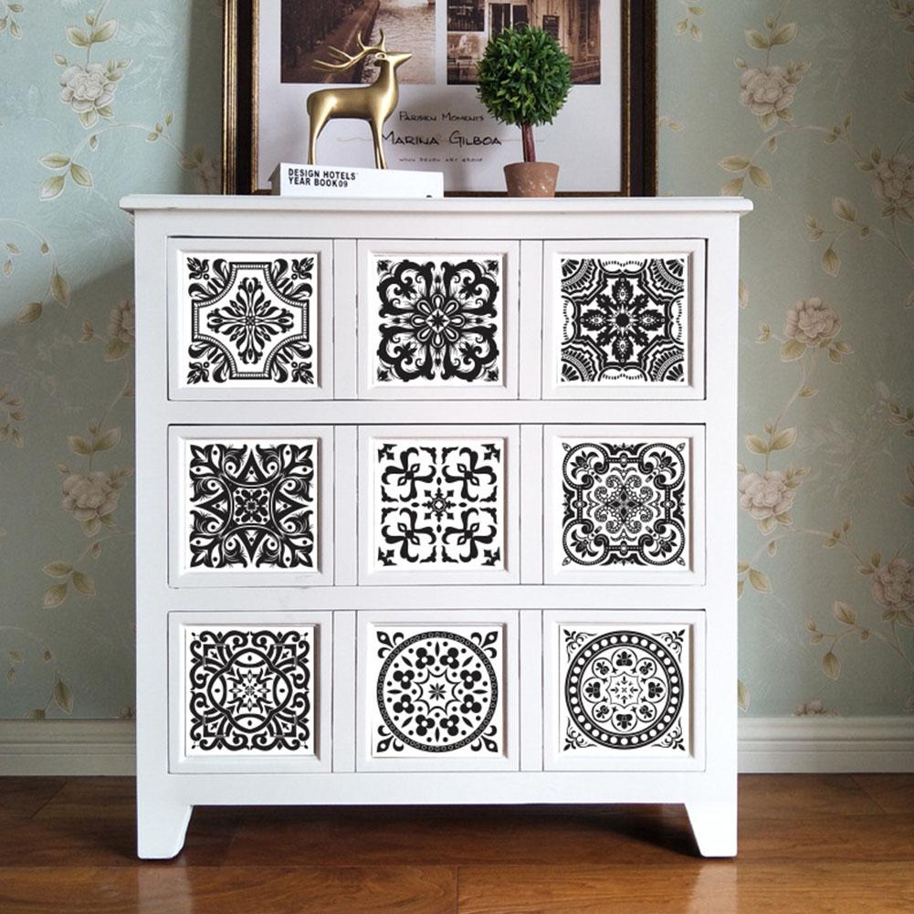 10 Pcs Simple Black and White Retro Geometric Pattern Wall Sticker Home Kitchen Decoration Wall Art