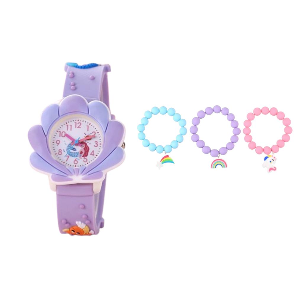 1/2/4pcs-Mermaid 3D Cartoon Shell Watch - Enchanting Colorful Design for Christmas Gifts, Watches, and Bracelets Set for Girls