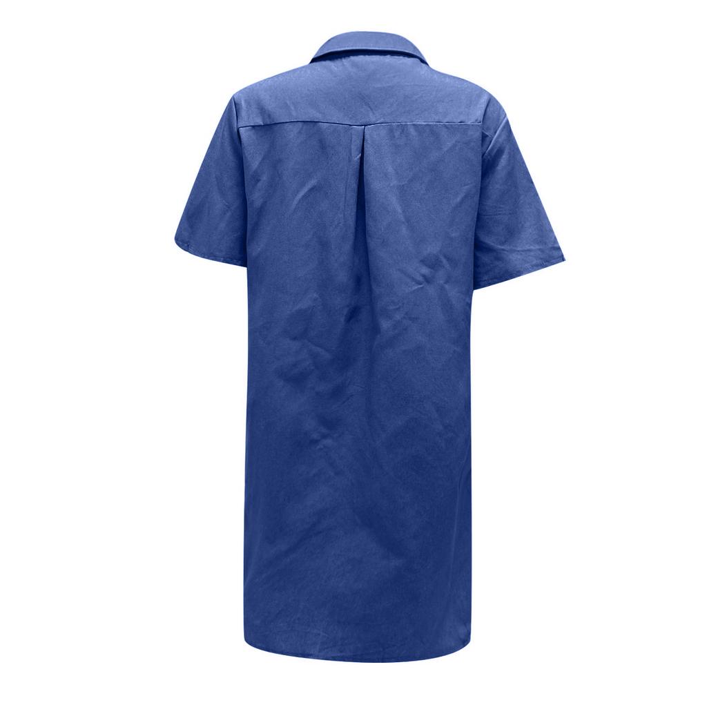 Women's Fashion Short Sleeve Pocket Color Casual Denim Dress