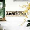 2D Flat, 1pc, 3.94 X 15.74 Inches Aluminum Decorative Sign -Rustic Bear Silhouette Metal Wall Decor - Vintage Cabin Sign with Welcome Bear & Paw