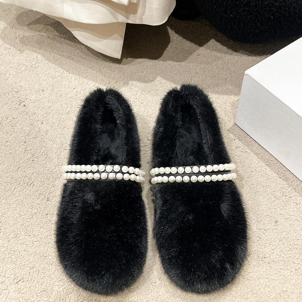 Xiaoxiangfeng Fluffy Shoes for Women In Autumn and Winter, Wearing Velvet White Internet Celebrities, Pedal Doudou Shoes 2025 Cotton Shoes