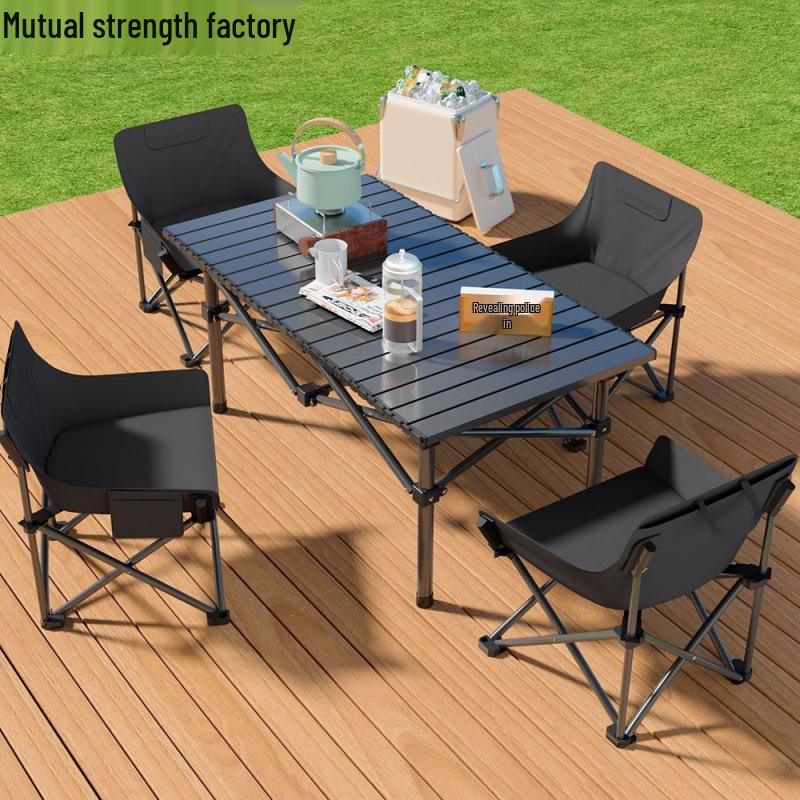 Tragbares faltbares Camping-Tisch- und Stuhlset - Aufrollbarer Picknicktisch und Liegestühle
