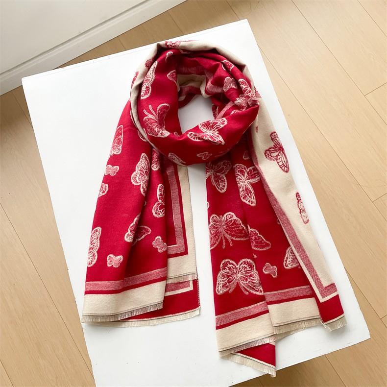 Classic Fashion Letter Thousand Birds Grid Imitation Cashmere Scarf Women's Winter Thickened Double Sided Air Conditioning Shawl Scarf Women's