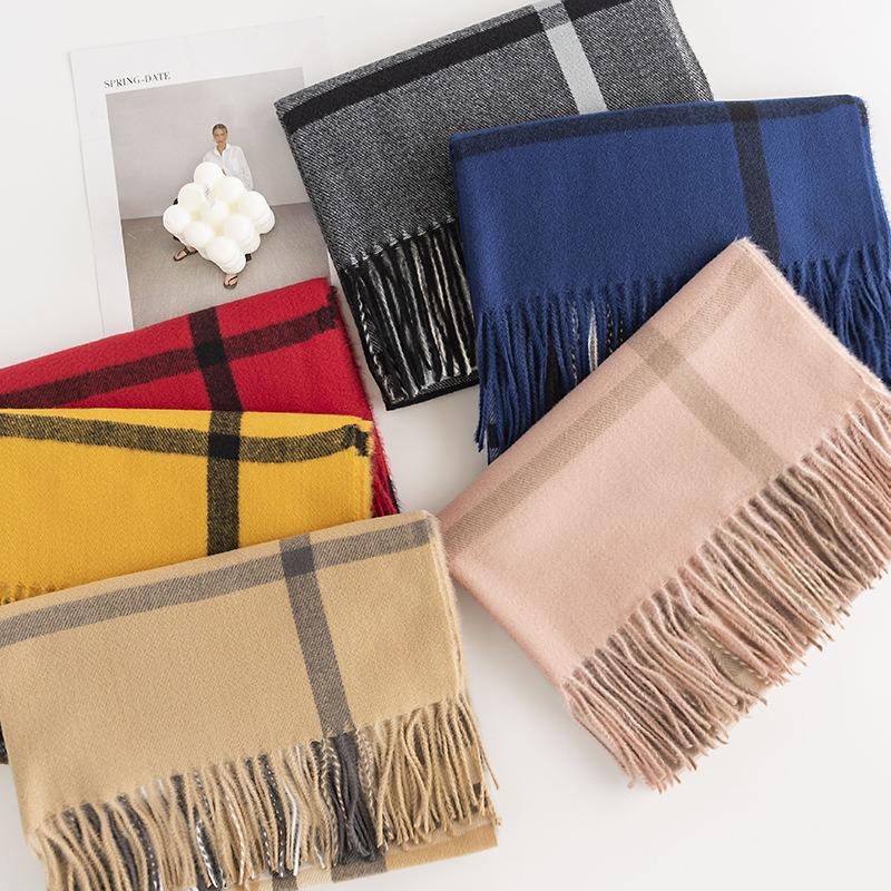 Plaid Imitation Cashmere Scarf Simple Literary and Retro Scarf Women's Fashion Elegant Shawl Warm and Cold Scarf