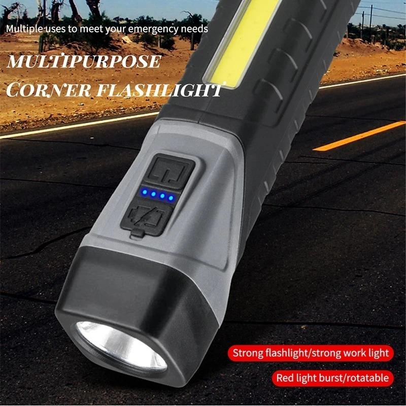 Bright Rechargeable LED Flashlight Camping Work Torch Rotatable Head With 5 Lighting Mode With Magnet Waterproof Emergency Light