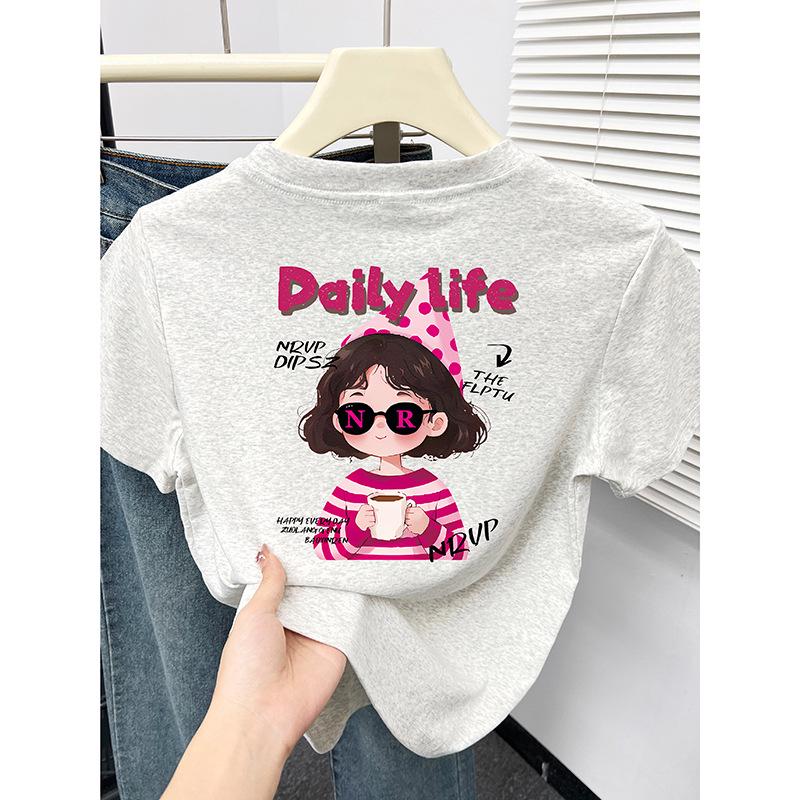 

Женская приталенная футболка с мультяшным принтом в корейском стиле - Летний топ с коротким рукавом и круглым вырезом L