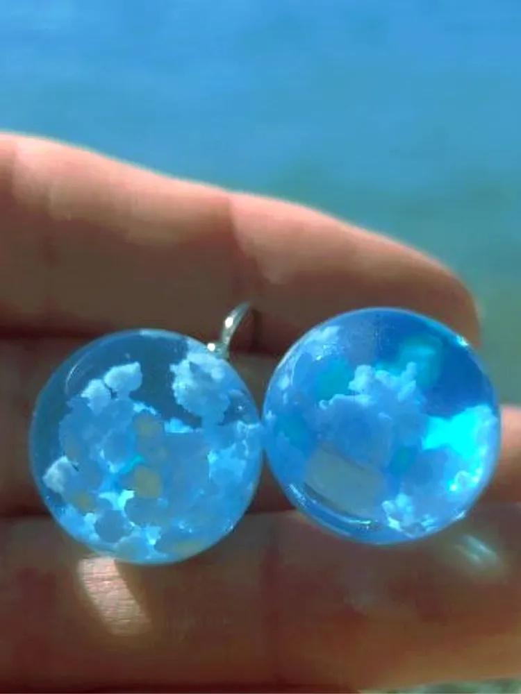 Creative Sky, Clouds, And Flying Bird Transparent Spherical Pendant Necklace And Earrings