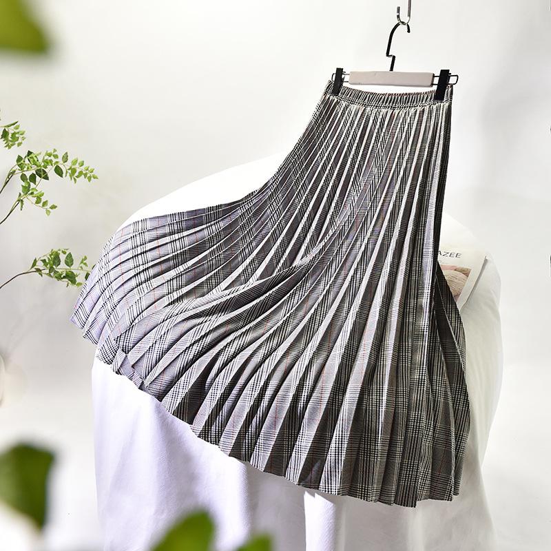 Юбка макси в клетку Temperament Commuter, плиссированная юбка, летняя новинка, плиссированная юбка с высокой талией One Size красный