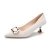 French soft leather temperament high heels Korean version metal buckle shallow mouth single shoes women's professional OL pointed thin heel women's