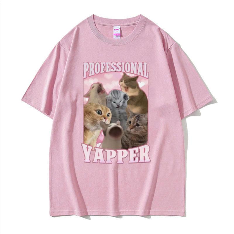 Professional Yapper Funny Tshirt Cute Kawaii Screaming Cat Meme Graphic Tshirts Men Women 100 Cotton Short Sleeve T Shirt Tops
