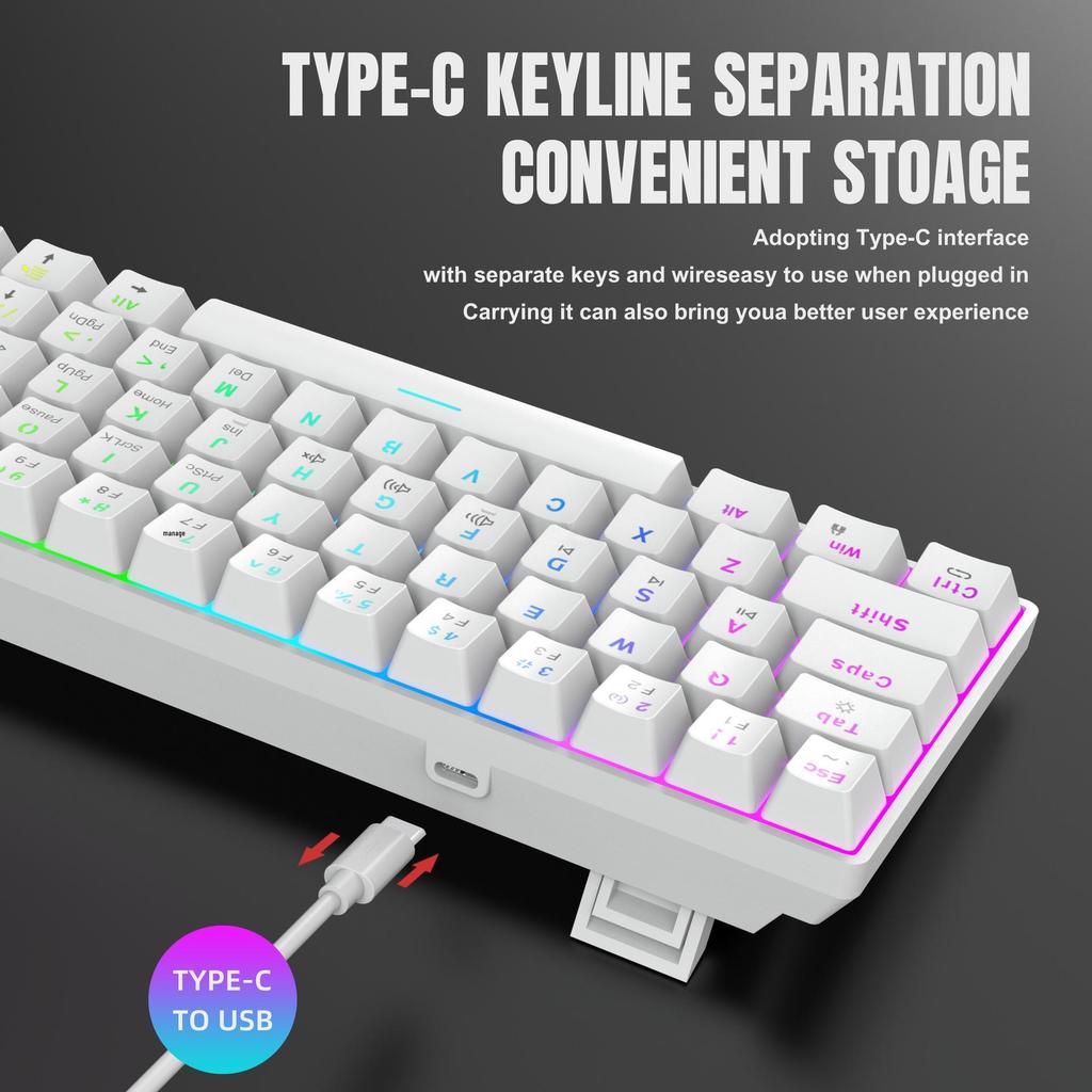 RGB Backlit 61-Key Mechanical Gaming Keyboard with Hot-swappable Red Switches and Full-key Anti-ghosting, Perfect for Office and Gaming.