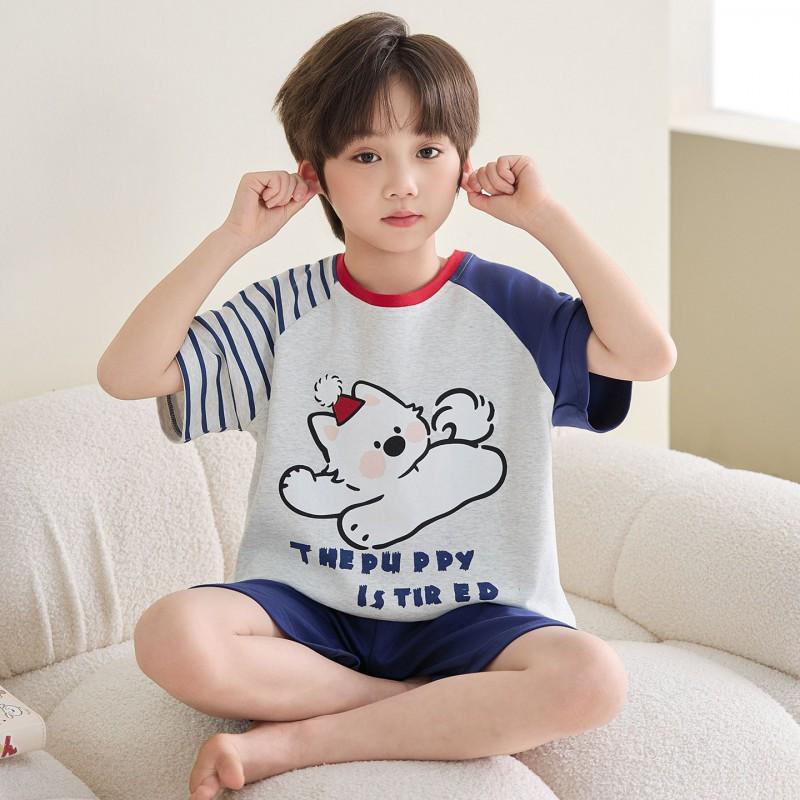 100% Cotton Kids Pajama Set Short Sleeve Shorts Cartoon Print Sleepwear Boys Ages 8