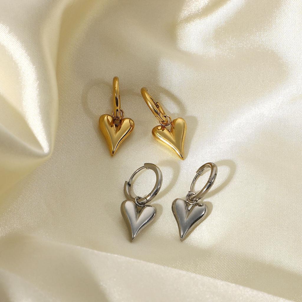 Pendientes Aro Huggie Corazón Chic de Acero Inoxidable con Colgante Color Dorado Libres de Deslustre Moda Tendencia Circonita para Mujer Bisutería