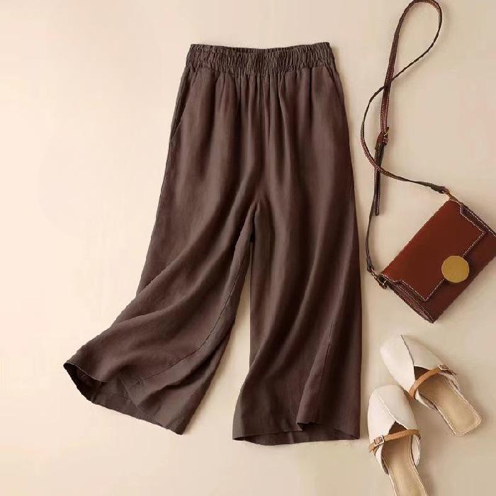 

YYFS Женская мода повседневные однотонные принтованные брюки с высокой талией брюки и капри XXXXL кофейный