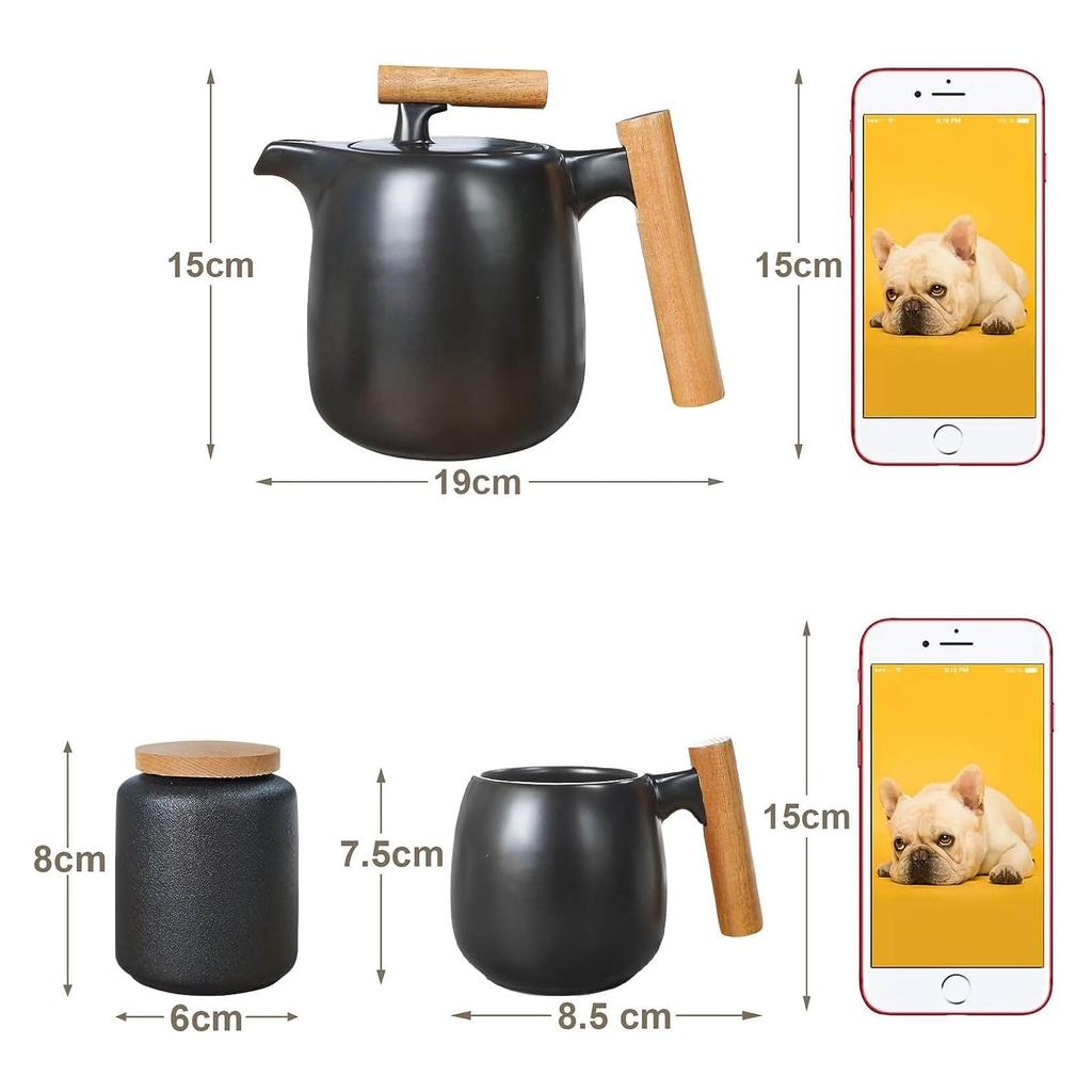 SOTECH Tea Set Gift Outdoor Stylish Portable Travel Tea Utensil Wooden Metal Box Black Porcelain Tea Cup Cute Tea Storage Tea Chinese Tea Travel