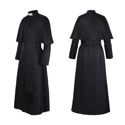 Halloween Priest Costume With Cross Necklace Unisex Solid Long Father Vicar Fancy Dress