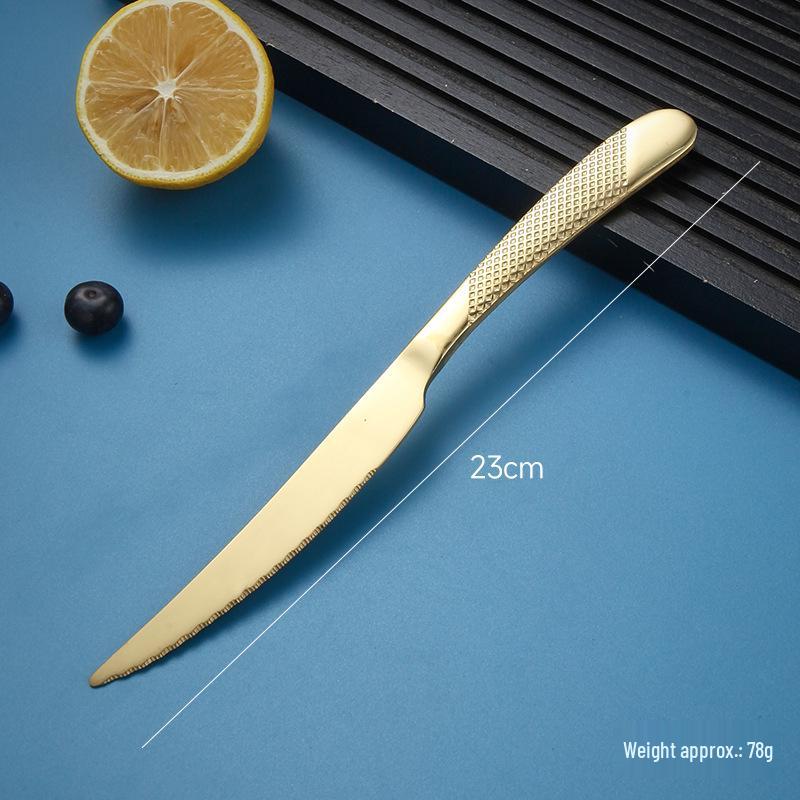 European Stainless Steel Four-Piece Cutlery Set: Star Diamond Steak Knife, Fork, and Coffee Spoon