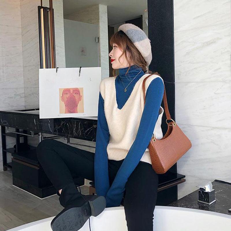Spring and Autumn Fashion All-match Vest Women's Short Knit Waistcoat Solid Color Sleeveless Women's Sweater