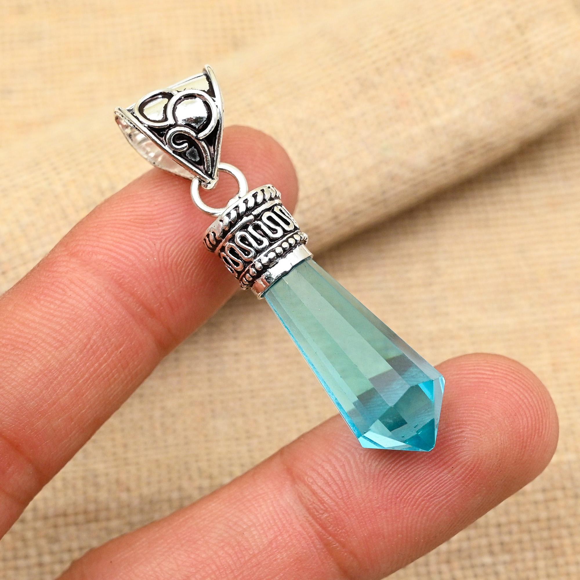 

Ювелирный кулон ручной работы из стерлингового серебра 925 пробы с синим топазом ручной работы для свадебного подарка