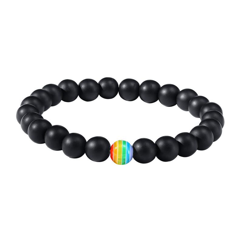 Women Men Rainbow Flag Ball Natural Stone Black Onyx Beads Bracelet June Pride LGBT GAY Couple Jewelry For Love jewelry