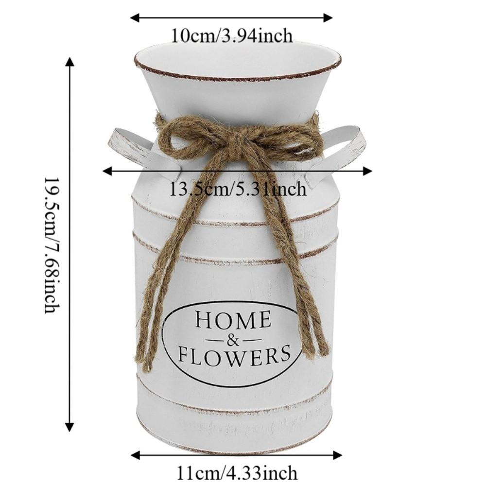 Two Side Handle Farmhouse Vintage Vase Galvanized Iron Flowerpot Classic Flower Bucket Living Room