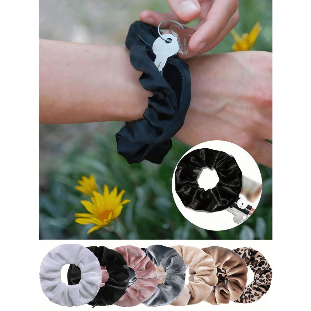 

1pc Pocket Scrunchies Hair Ties With Hidden Zipper Stash Scrunchy Ponytail Holder,Velour Zipper Pocket Scrunchies, Elegant Fabric Hair Tie one-size разноцветный