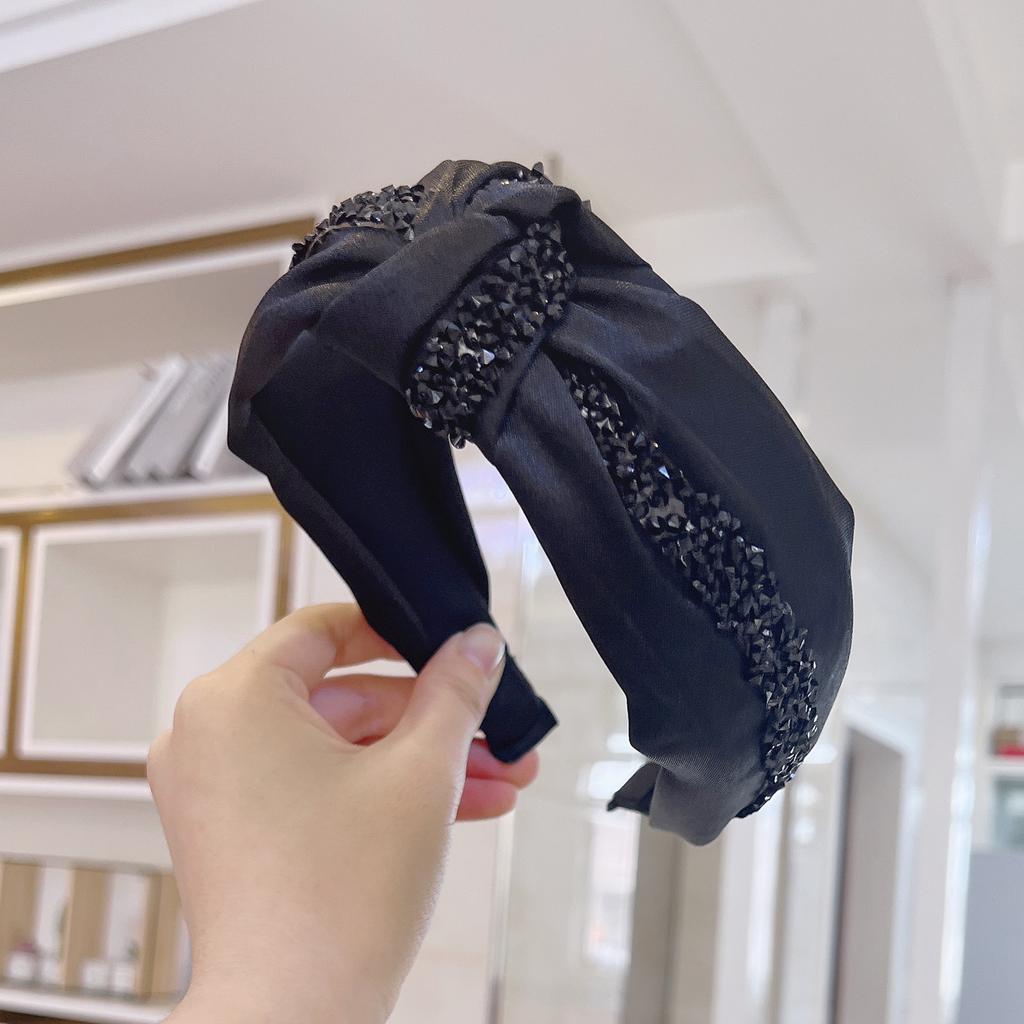 PROLY New Fashion Women's Hair Accessories Wide Side Shining Rhinestone Hairband Center Knot Headband