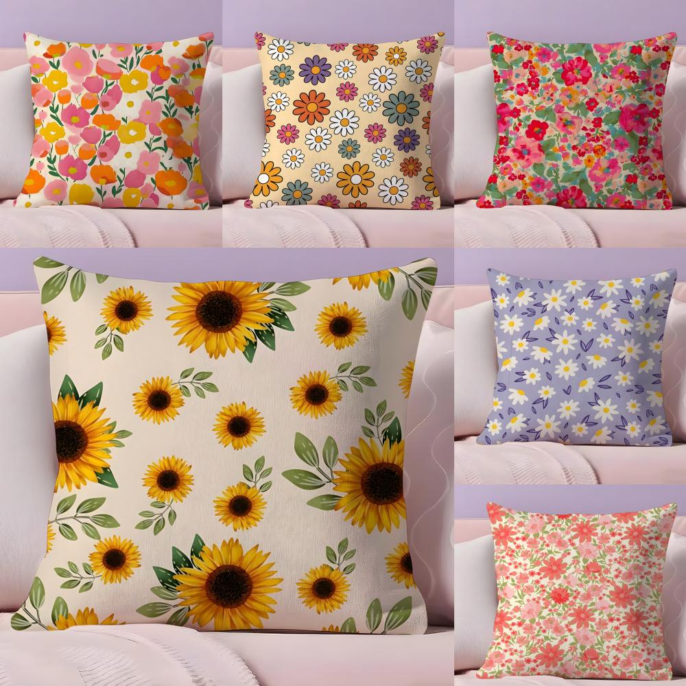 Full Print Floral Print Pattern Pillow Case Silky Short Plush with Invisible Zipper Dustproof Sofa Cushion Cover for Home Decor
