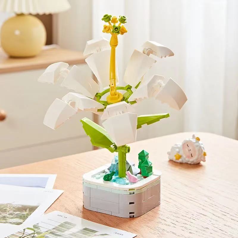 Non-Toxic Bouquet Building Block Set Plant Potted Bricks Toys Sunflower Rose Tulip Simulation Flower Desktop Ornament Children Romantic Gifts