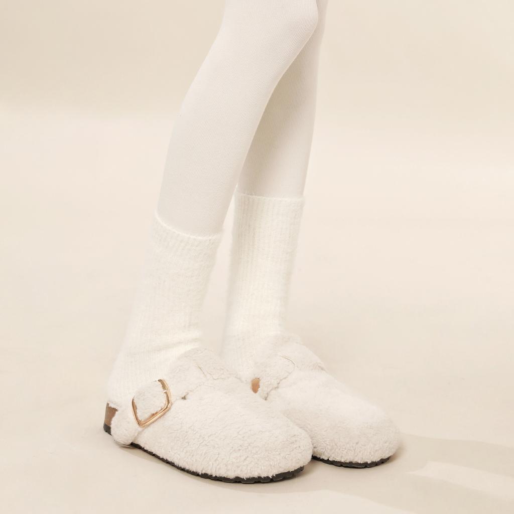White plush socks for women, cute short and mid-length, fleece-lined, thickened cotton socks, warm socks, Japanese style, for autumn and winter jk