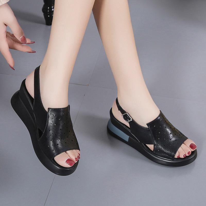 Thick-soled Wedge Sandals Women's New Summer High-heeled Fish Mouth Women's Shoes Hollow-out Heightening Muffin Large-size Sandals