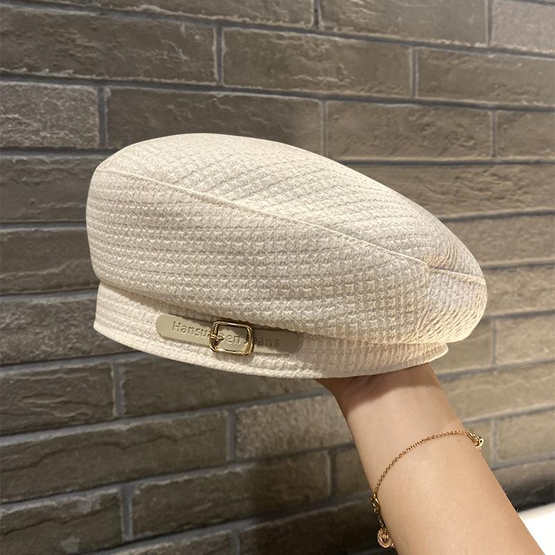 

Новый британский ретро берет с пряжкой на поясе Xiaoxiangfeng, женственная светская универсальная шляпа художника M（56-58cm） бежевый