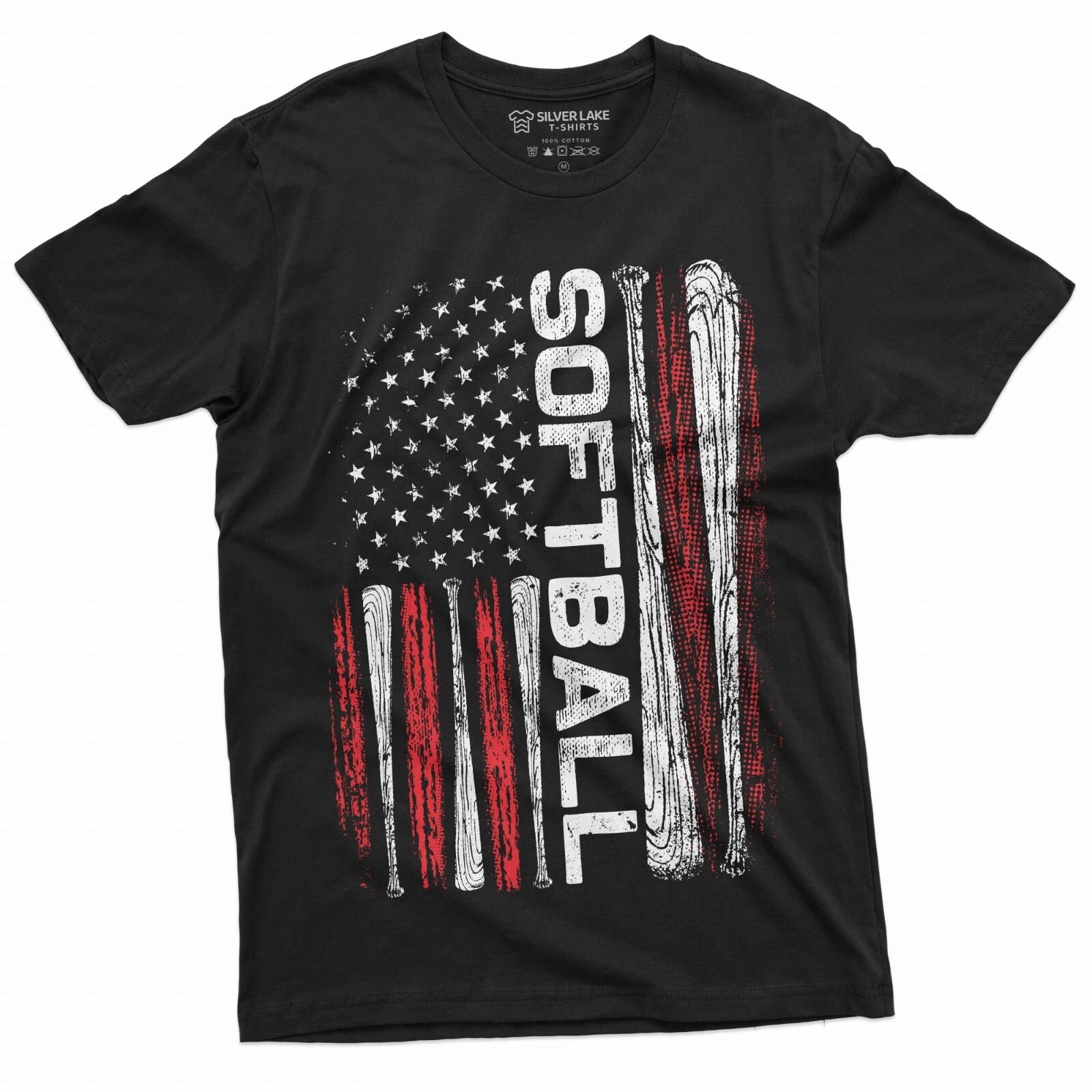 Softball Tshirt American Sports USA Flag Tee Shirt Softball Bats US Flag Tee M