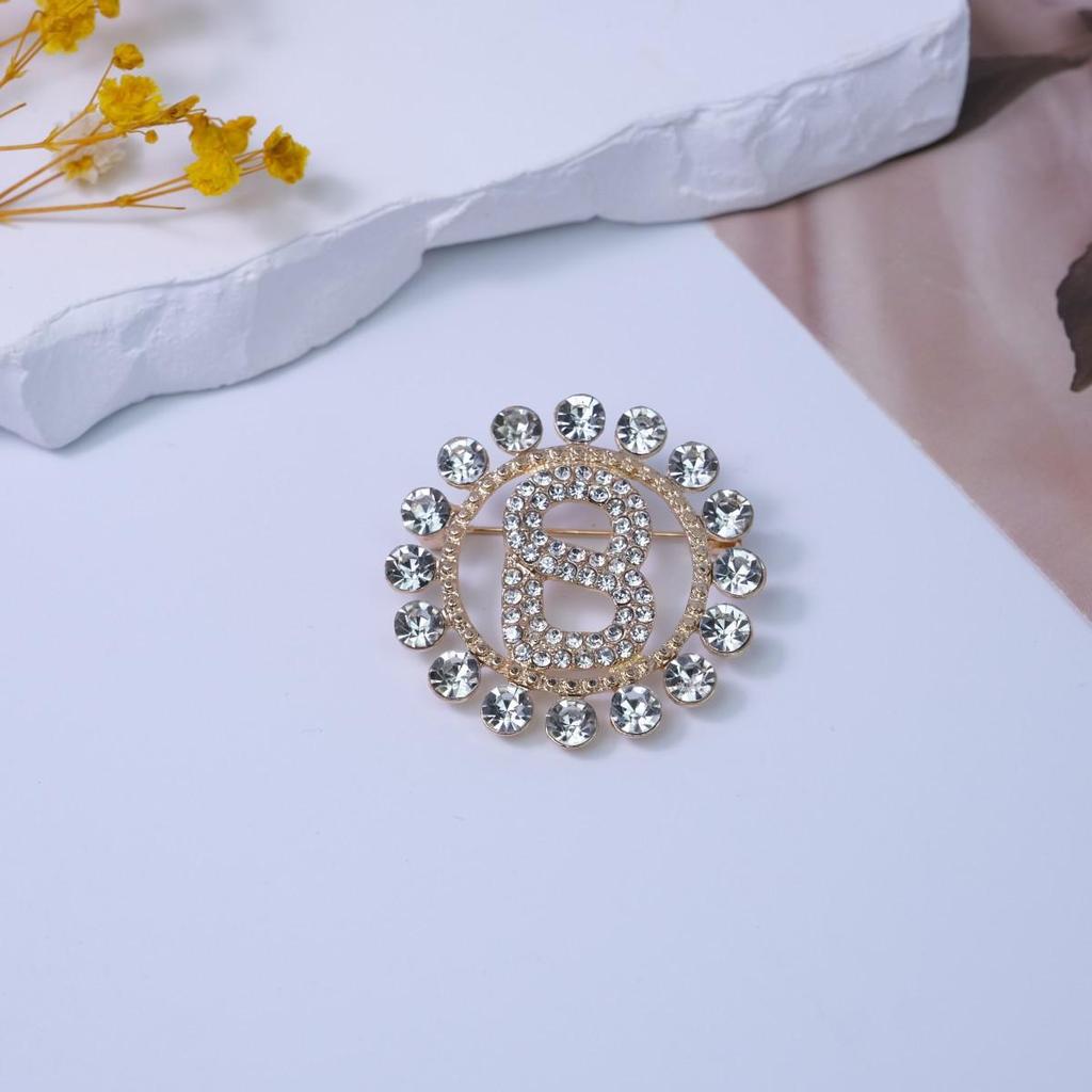 Elegant Diamond B-shaped Alloy Brooch Pin - Versatile Corsage Accessory